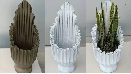 (ویدئو) چگونه یک گلدان منحصر به فرد و زیبا با پارچه وسیمان در خانه بسازیم؟