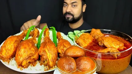 (ویدئو) خوردن جالب و دیدنی 3 کیلوگرم چلو مرغ به سبک جوان مشهور بنگلادشی
