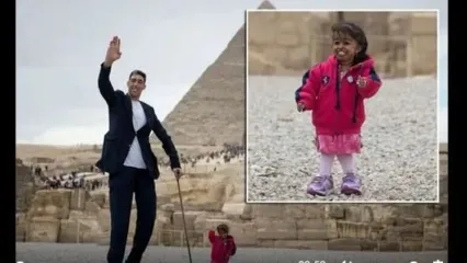 (ویدئو) واکنش کوتاه‌قدترین زن جهان به دیدار با قدبلندترین مرد دنیا