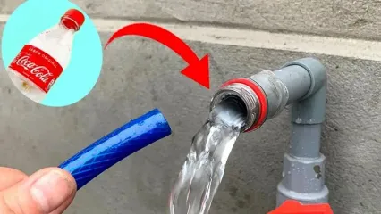(ویدئو) چطور شلنگ را با کمک بطری نوشابه به لوله آب پلاستیکی وصل کنیم؟