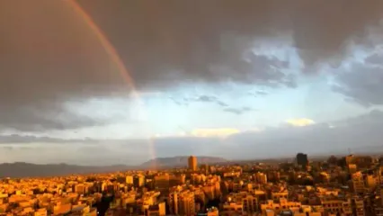 تصویری دیدنی از رنگین‌ کمان زیبا در آسمان تهران