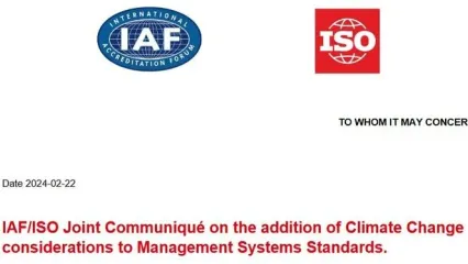 بیانیه مشترک IAF/ISO در مورد افزودن ملاحظات تغییرات اقلیمی به استانداردهای سیستم های مدیریت