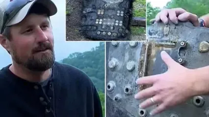(تصاویر) مردی آمریکایی که یک «بشقاب پرنده» عجیب را در باغچه اش پیدا کرده است