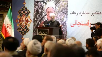 سیدمحمد خاتمی و حسن روحانی در مراسم سالگرد آیت‌الله هاشمی‌رفسنجانی+عکس