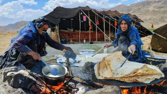 (ویدئو) دوشیدن گوسفندان، تهیه پنیر، نان محلی و جوجه کباب توسط عشایر قشقایی