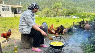 (ویدئو) طبخ تماشایی چلو مرغ محلی مازندرانی به سبک بانوی روستایی سوادکوهی