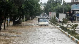 آبگرفتگی خیابان های یاسوج براثر بارش‌ شدید باران