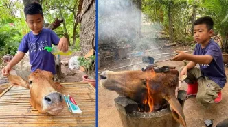 (ویدئو) غذای روستایی در سنگاپور؛ پخت کله پاچه گاو به روش آشپز خردسال