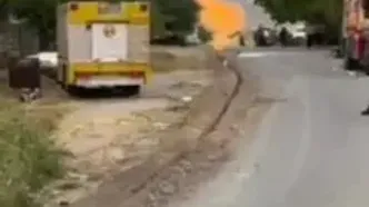 تصاویر جدید از آتش‌سوزی بر اثر برخورد دستگاه حفاری با لوله گاز در ایلام