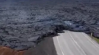 ببینید / جاده‌ای زیبا در ایسلند پس از فوران آتشفشان