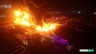 آتش سوزی گسترده در انبار نفتی پالایشگاهی در اربیل/ ویدئو