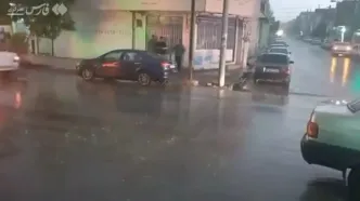 بارش شدید باران و آب‌گرفتگی معابر ساوه