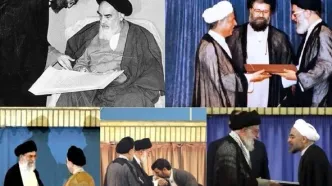 تصاویر خاطره ساز از تنفیذ حکم ریاست جمهوری آیت الله خامنه ای، هاشمی، خاتمی، احمدی نژاد و روحانی /ژست عجیب بنی صدر +اینفوگرافیک