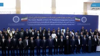عکس یادگاری مقامات خارجی با سران سه قوه در مراسم تحلیف