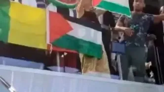 اهتزاز پرچم فلسطین داد صهیونیستها را در المپیک ۲۰۲۴ درآورد + فیلم