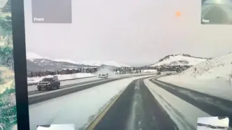 فیلم تصادف مرگبار در بزرگراه کلرادو / خودرو واژگون شد