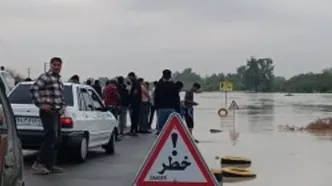 ببینید | مسدود شدن جاده کرگان میناب به دلیل بارندگی شدید