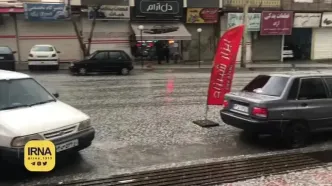 بارش شدید تگرگ در سنندج و آبگرفتگی معابر