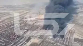 فیلم هوایی و انفجار امروز در اسکله شهید رجایی