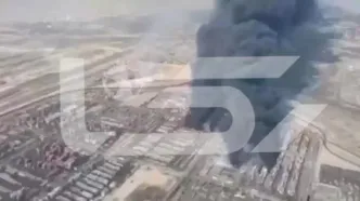 فیلم هوایی و انفجار امروز در اسکله شهید رجایی