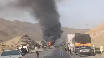 ببینید | اولین تصاویر از واژگونی تانکر سوخت در محور بیرجند به زاهدان