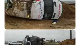 واژگونی آمبولانس در جاده
