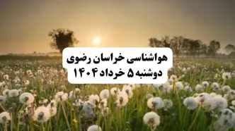 خبر فوری هواشناسی خراسان رضوی دوشنبه ۵ خرداد ۱۴۰۴ | اطلاعیه هواشناسی مشهد فردا دوشنبه ۵ خرداد ۱۴۰۴|هوای خراسان رضوی فردا بارانی و به شدت طوفانی است؛ هشدار برای نیشابور و سبزوار!