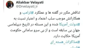 واکنش ولایتی به تناقض‌گویی‌های مقامات آمریکا در مذاکرات غیر مستقیم