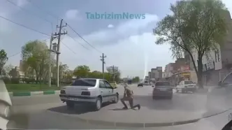فیلم برخورد یک خودرو با سرباز در تبریز
