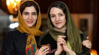 تصویری دلنشین از گلاب آدینه و دخترش در پشت صحنه تئاتر!