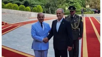 پزشکیان به استقبال شهباز شریف رفت+ فیلم