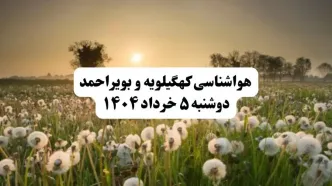 خبر فوری هواشناسی کهگیلویه و بویراحمد دوشنبه ۵ خرداد ۱۴۰۴ | اطلاعیه هواشناسی یاسوج فردا دوشنبه ۵ خرداد ۱۴۰۴ | هوا ابری وگرم