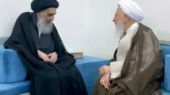 دیدار آیت‌الله جوادی آملی با آیت‌الله سیستانی در نجف اشرف