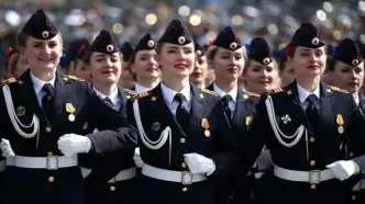 رژه زنان ارتش روسیه در میدان سرخ مسکو