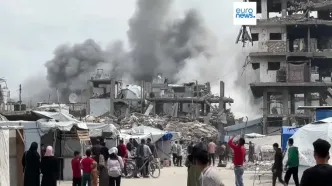 ببینید؛ لحظه برخورد موشک اسرائیلی به ساختمانی در جبالیا
