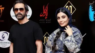 حرکات عجیب رضا اخلاقی راد با صحرا اسدالهی در مراسم اکران «پاکول»/ ویدئو