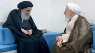 دیدار آیت‌الله جوادی آملی با آیت‌الله سیستانی در نجف اشرف