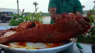 ببییند؛ غذای خیابانی در مالزی؛ پخت مندی ماهی کپور توسط آشپز قطری در کوالالامپور