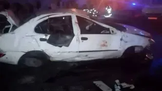 پرت شدن راننده تیبا به بیرون در بزرگراه چمران