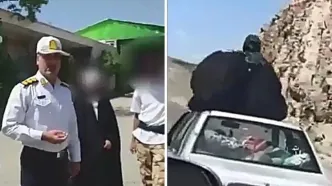 دستگیری زنی که روی سقف پراید در حال حرکت نشسته بود