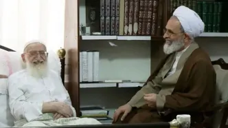 عیادت آیت‌الله اعرافی از آیت‌الله نوری‌همدانی + عکس