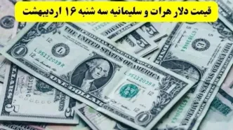 بروزترین قیمت دلار هرات و سلیمانیه امروز سه شنبه ۱۶ اردیبهشت ماه ۱۴۰۴