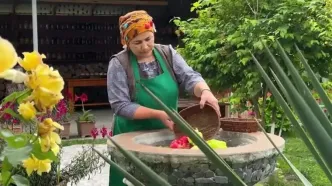 ببینید؛ غذای روستایی در آذربایجان؛ پخت یک غذای سنتی با دل گاو در روستایی زیبا