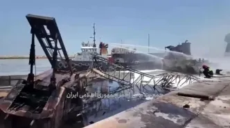 تصاویری از میزان خسارت در حادثه آتش‌سوزى کشتى حامل متانول در بندر دیر بوشهر