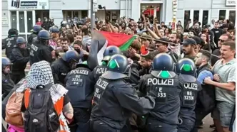 درگیری پلیس آلمان با حامیان فلسطین در برلین