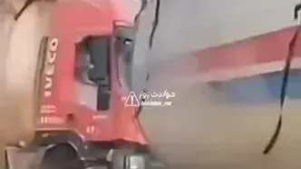 ببینید؛ شرایط عجیب لاستیک محور جلوی تریلی حمل سوخت!