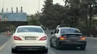 تصادف بنز CLS هنگام لایی‌کشی در خیابان‌های تهران