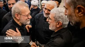 تصاویر؛ خوش و بش قاآنی و علی لاریجانی در حاشیه مراسم گرامیداشت سرلشگر ایزدی