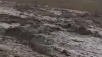 لحظه جاری‌شدن سیلاب در بشارگرد هرمزگان