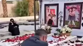 حضور پدر خانواده بر مزار سه فرزندش بعد از اعدام قاتل + فیلم